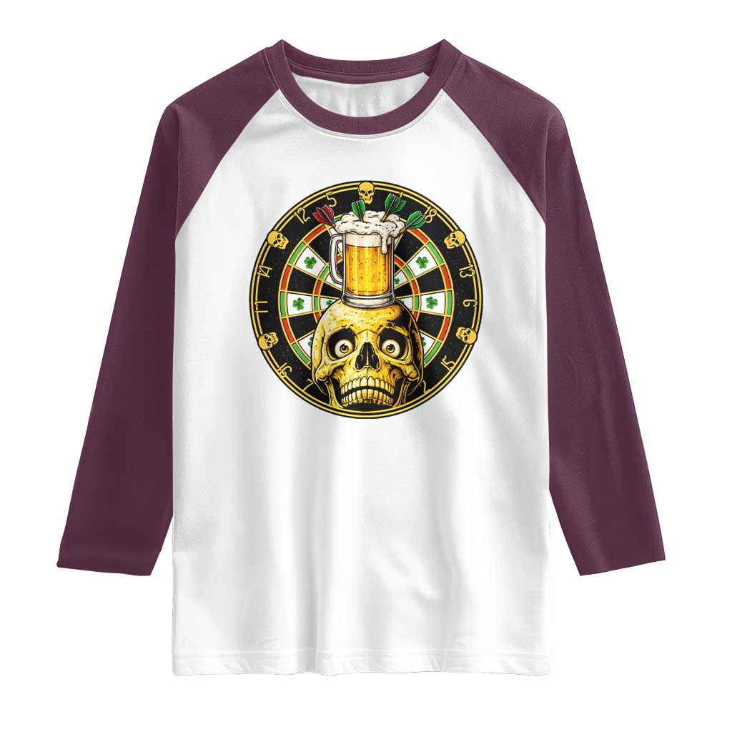 Funny St Patricks Day Skull Raglan Shirt Darts Player Gift TS12 White Maroon Print Your Wear