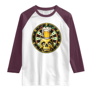 Funny St Patricks Day Skull Raglan Shirt Darts Player Gift TS12 White Maroon Print Your Wear