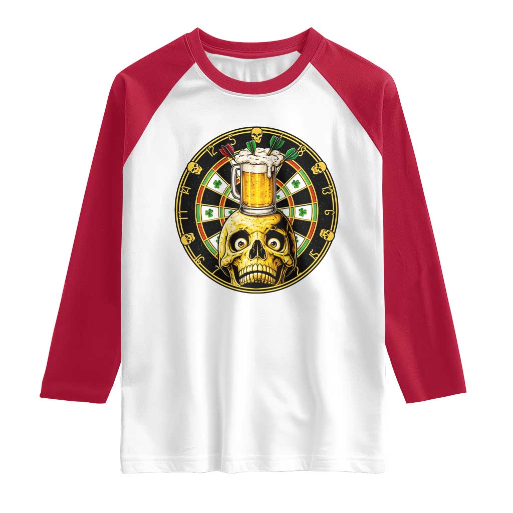 Funny St Patricks Day Skull Raglan Shirt Darts Player Gift TS12 White Red Print Your Wear