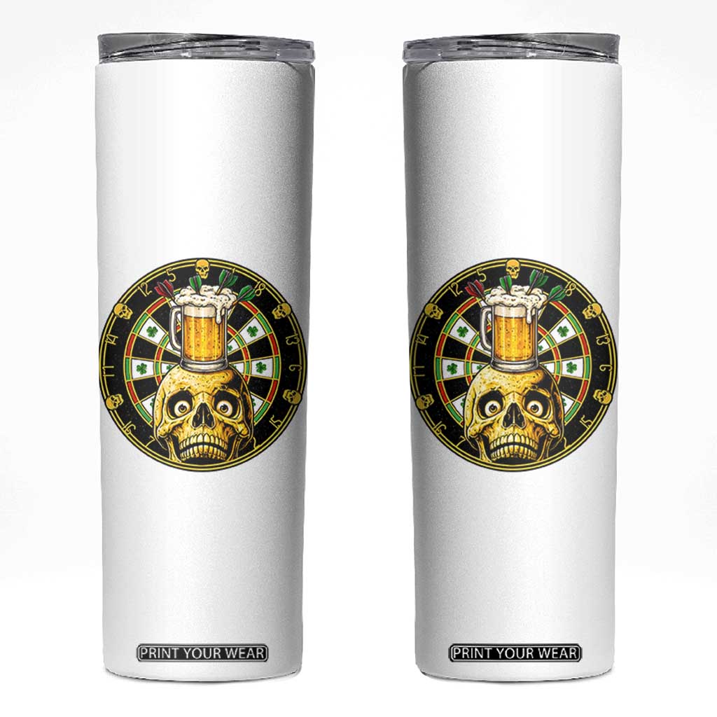 Funny St Patricks Day Skull Skinny Tumbler Darts Player Gift TS12 White Print Your Wear