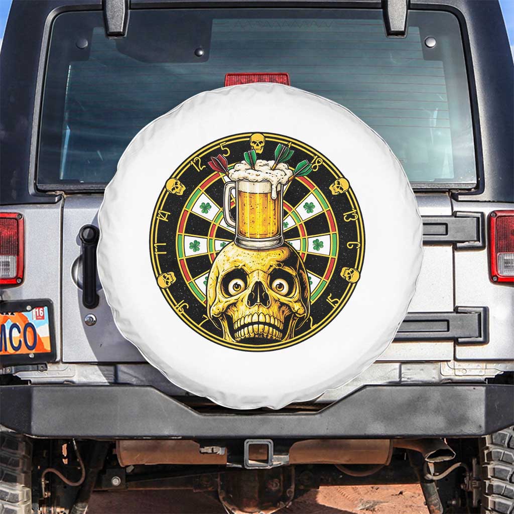Funny St Patricks Day Skull Spare Tire Cover Darts Player Gift TS12 No hole White Print Your Wear