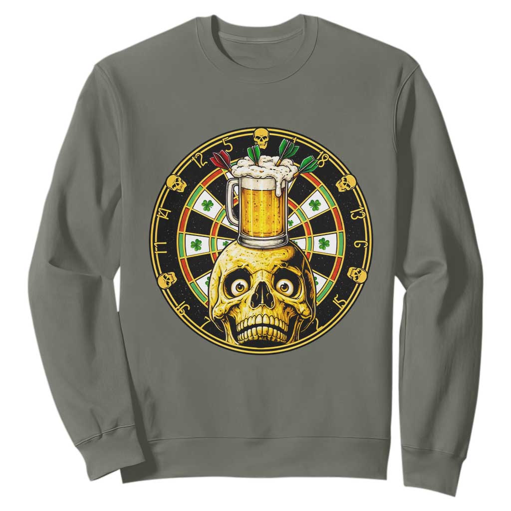 Funny St Patricks Day Skull Sweatshirt Darts Player Gift TS12 Military Green Print Your Wear