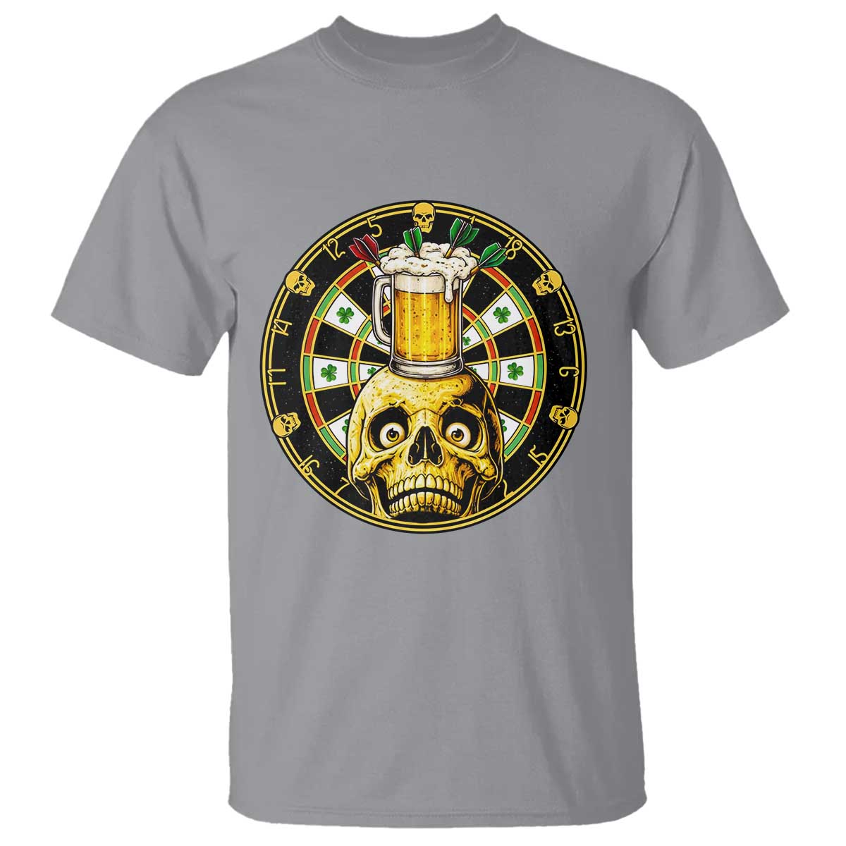Funny St Patricks Day Skull T Shirt Darts Player Gift TS12 Sport Gray Print Your Wear