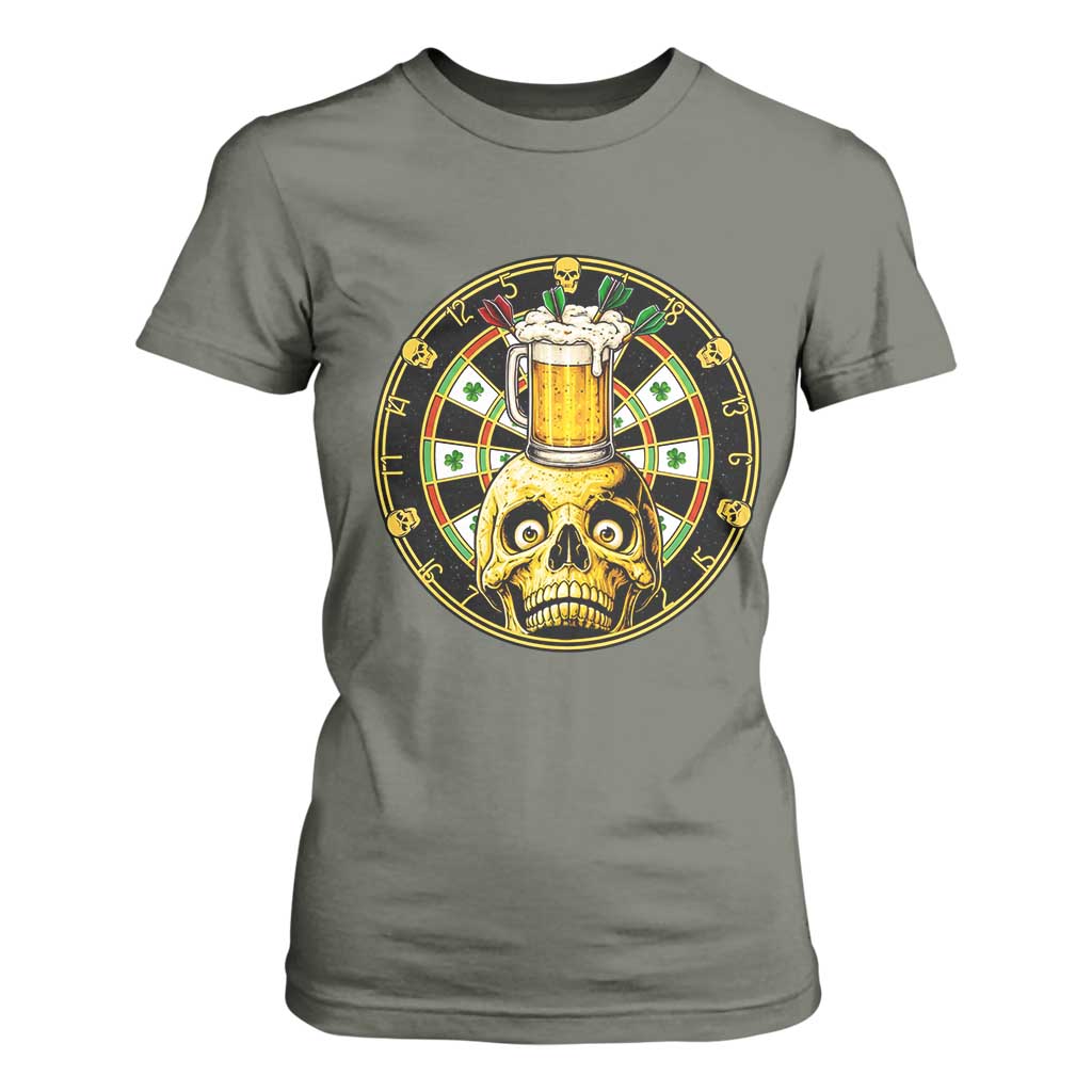 Funny St Patricks Day Skull T Shirt For Women Darts Player Gift TS12 Military Green Print Your Wear