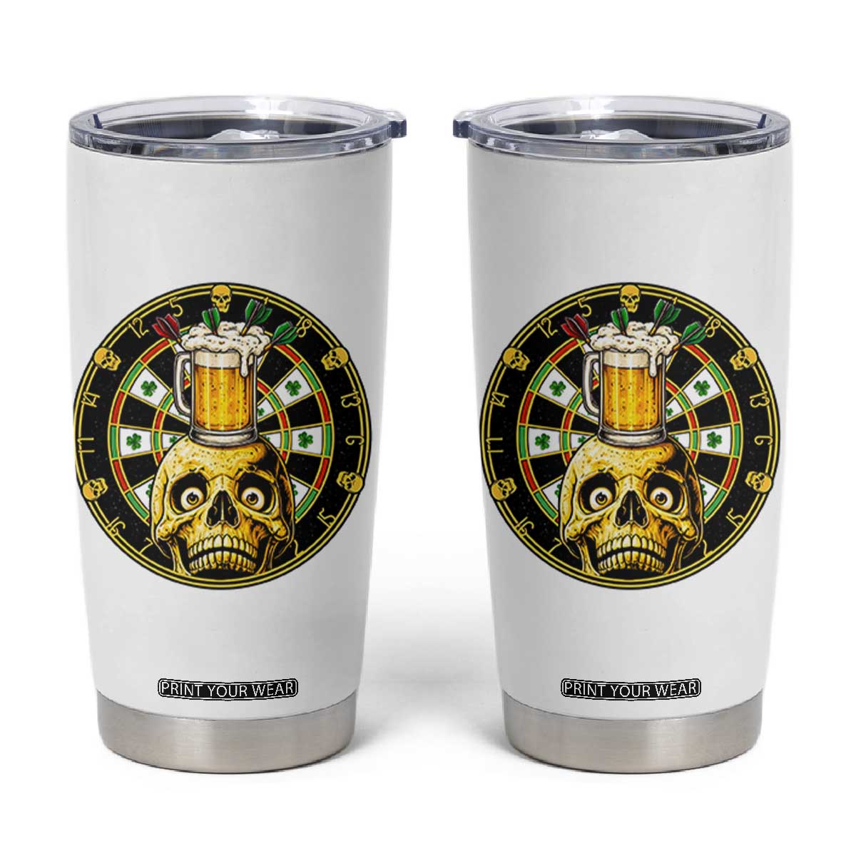 Funny St Patricks Day Skull Tumbler Cup Darts Player Gift TS12 White Print Your Wear