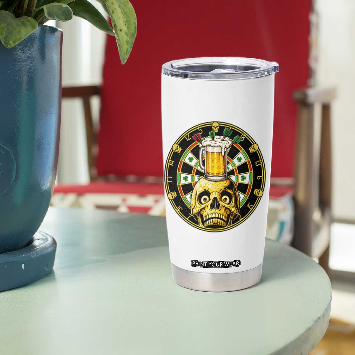 Funny St Patricks Day Skull Tumbler Cup Darts Player Gift TS12 Print Your Wear