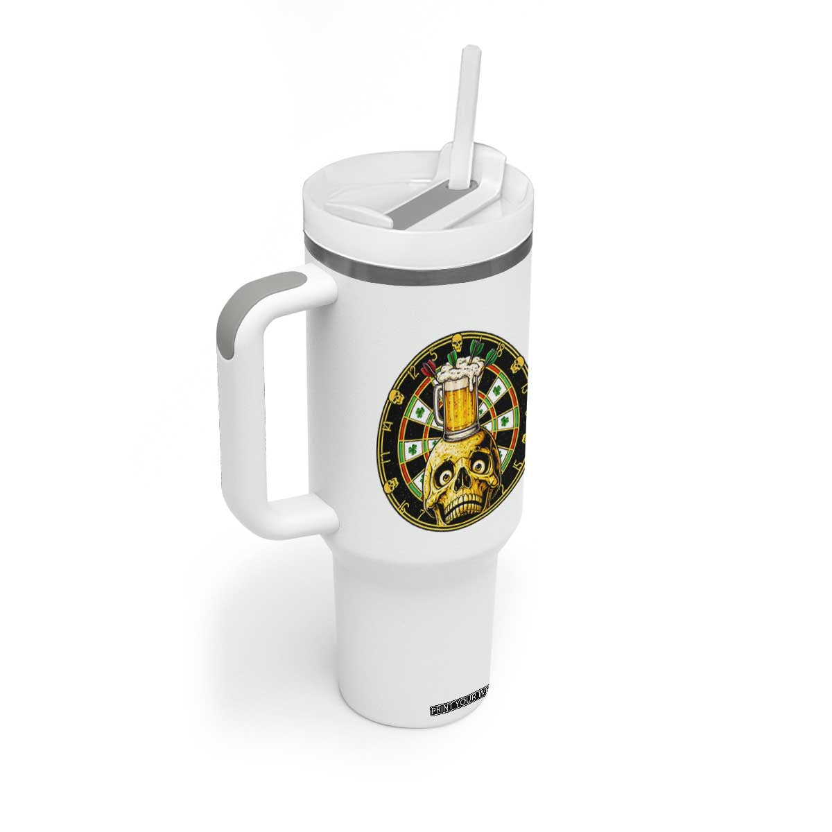 Funny St Patricks Day Skull Tumbler With Handle Darts Player Gift TS12 Print Your Wear