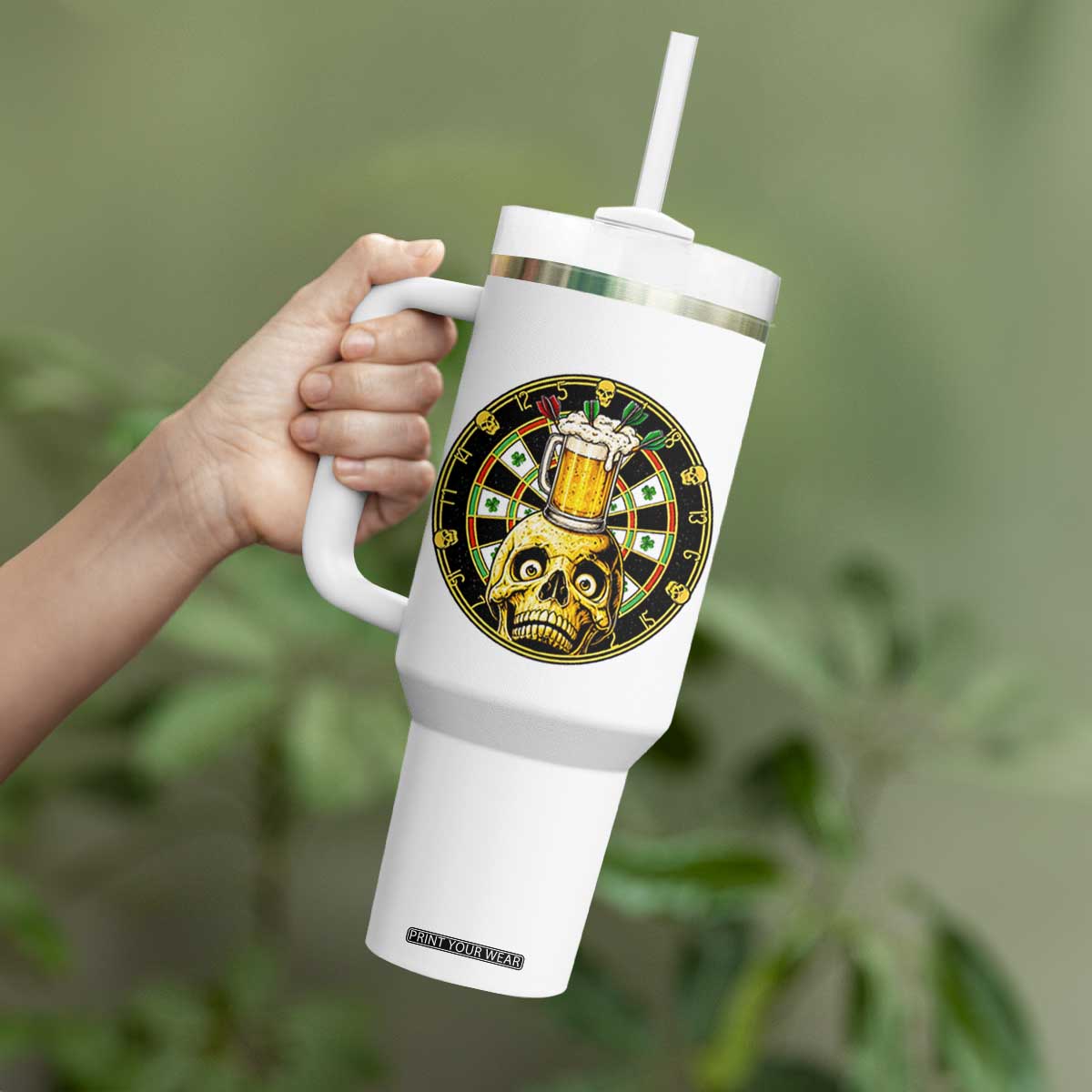 Funny St Patricks Day Skull Tumbler With Handle Darts Player Gift TS12 Print Your Wear