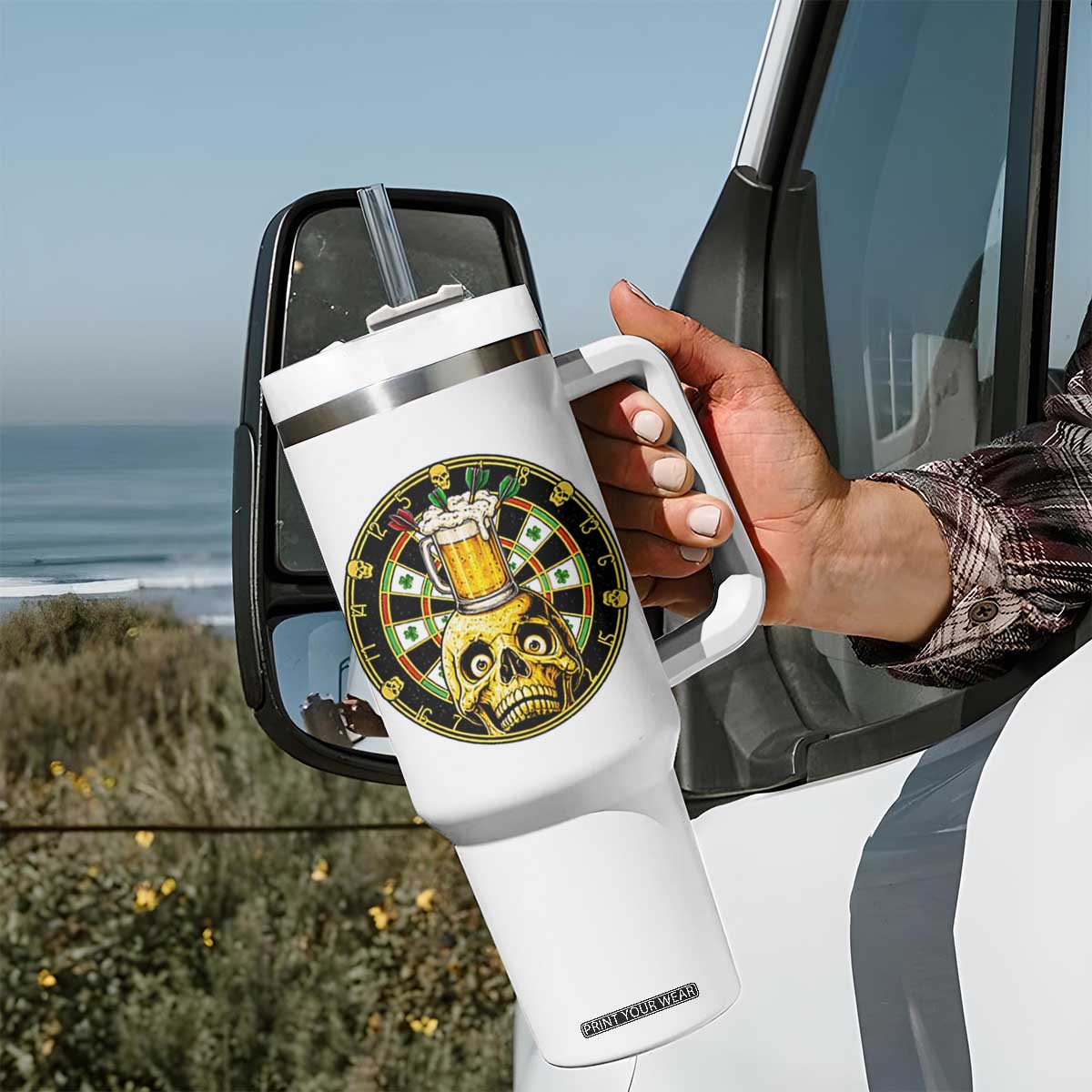 Funny St Patricks Day Skull Tumbler With Handle Darts Player Gift TS12 Print Your Wear