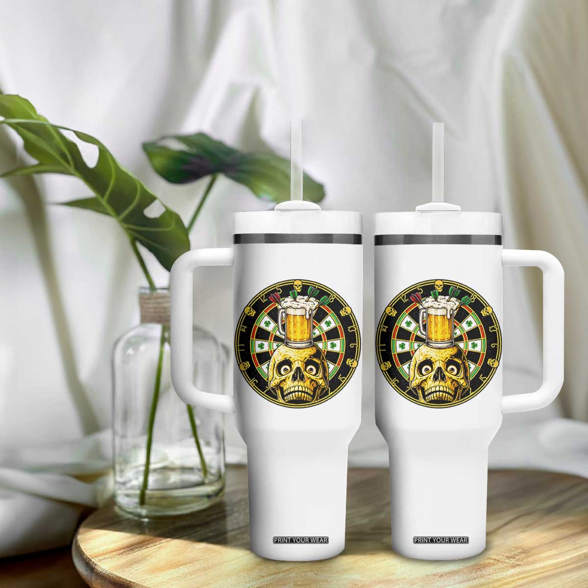 Funny St Patricks Day Skull Tumbler With Handle Darts Player Gift TS12 Print Your Wear