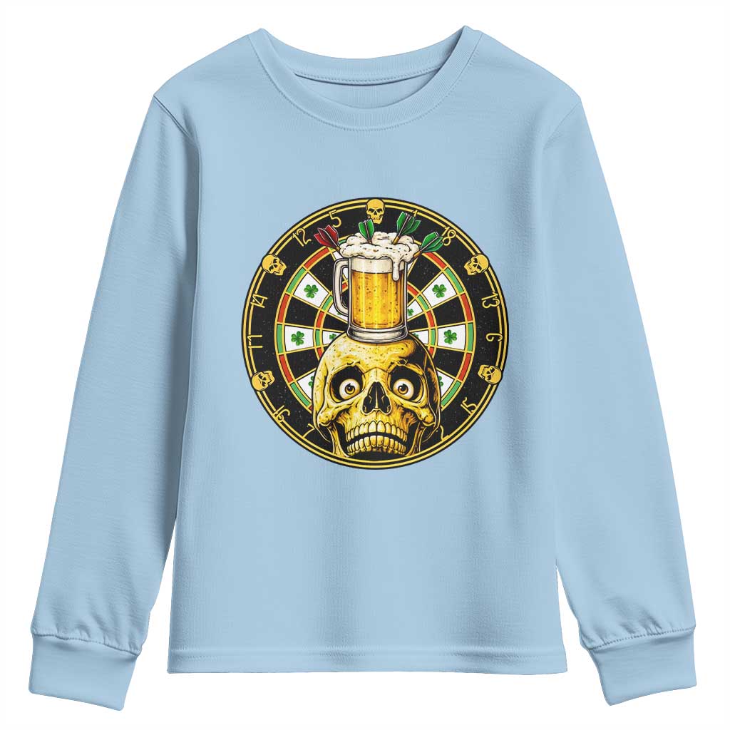 Funny St Patricks Day Skull Youth Sweatshirt Darts Player Gift TS12 Light Blue Print Your Wear
