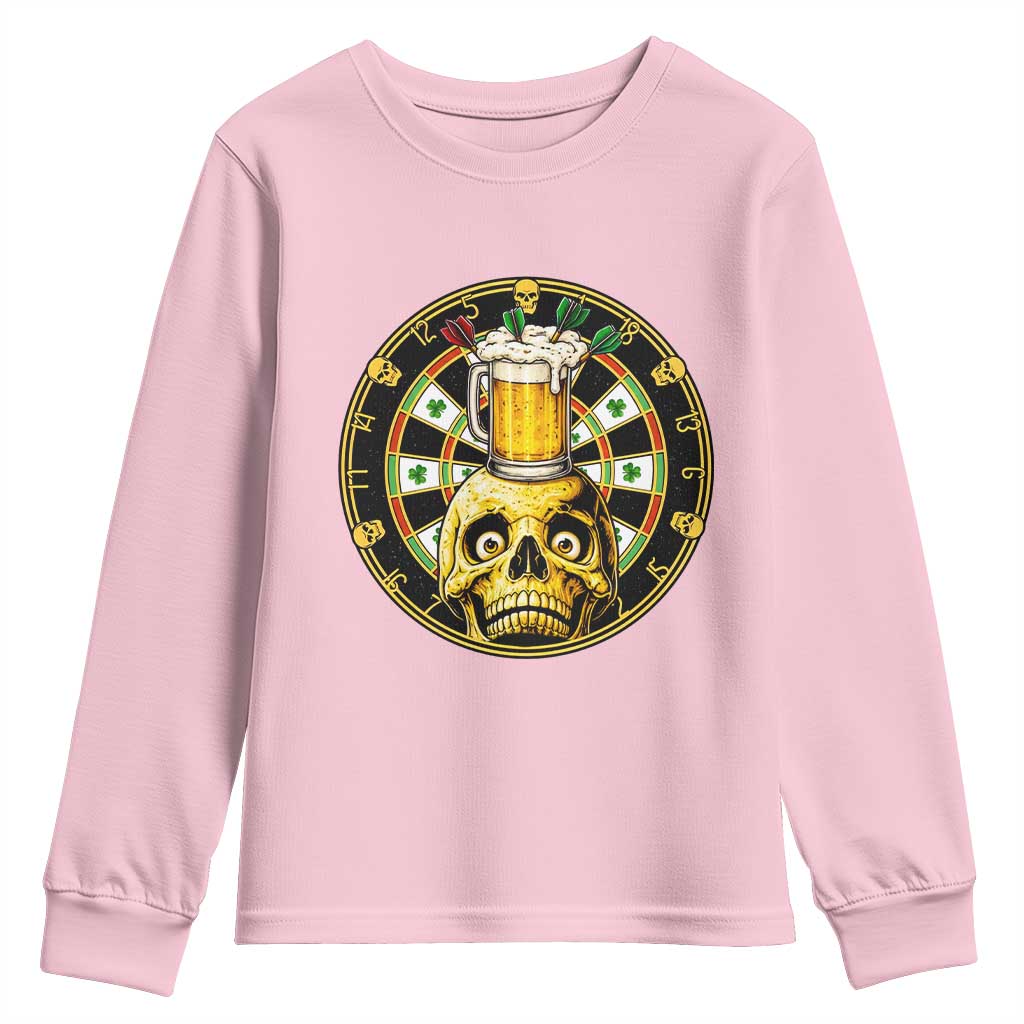 Funny St Patricks Day Skull Youth Sweatshirt Darts Player Gift TS12 Light Pink Print Your Wear