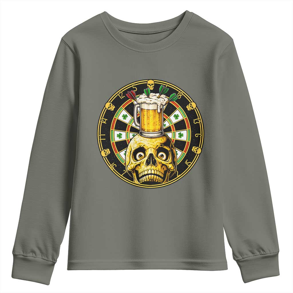 Funny St Patricks Day Skull Youth Sweatshirt Darts Player Gift TS12 Military Green Print Your Wear