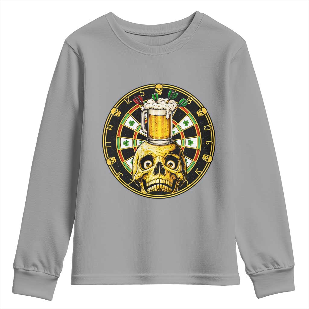 Funny St Patricks Day Skull Youth Sweatshirt Darts Player Gift TS12 Sport Gray Print Your Wear