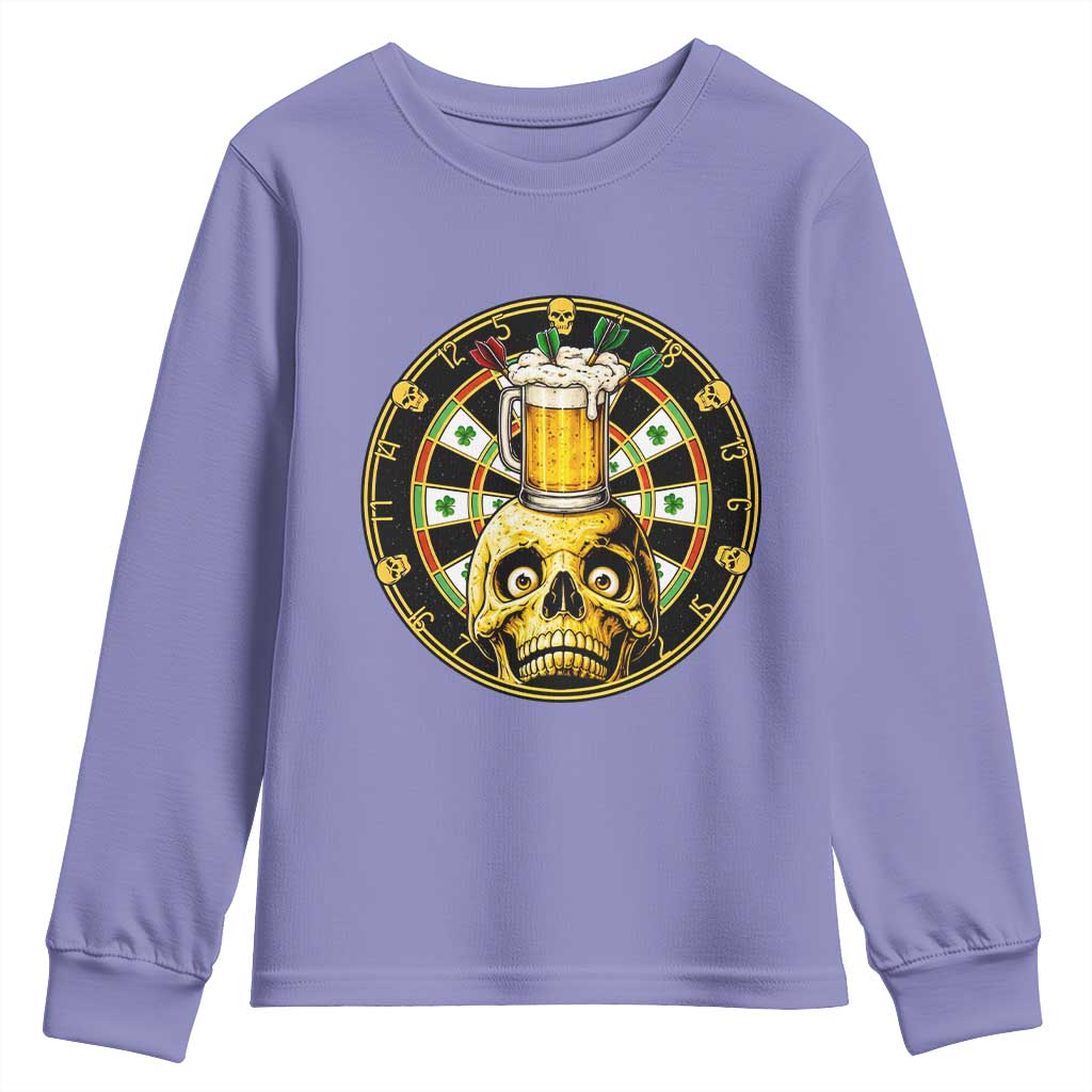 Funny St Patricks Day Skull Youth Sweatshirt Darts Player Gift TS12 Violet Print Your Wear