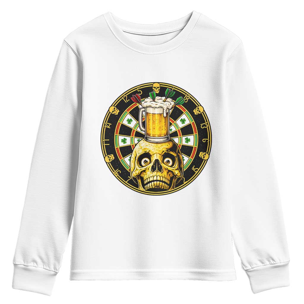 Funny St Patricks Day Skull Youth Sweatshirt Darts Player Gift TS12 White Print Your Wear