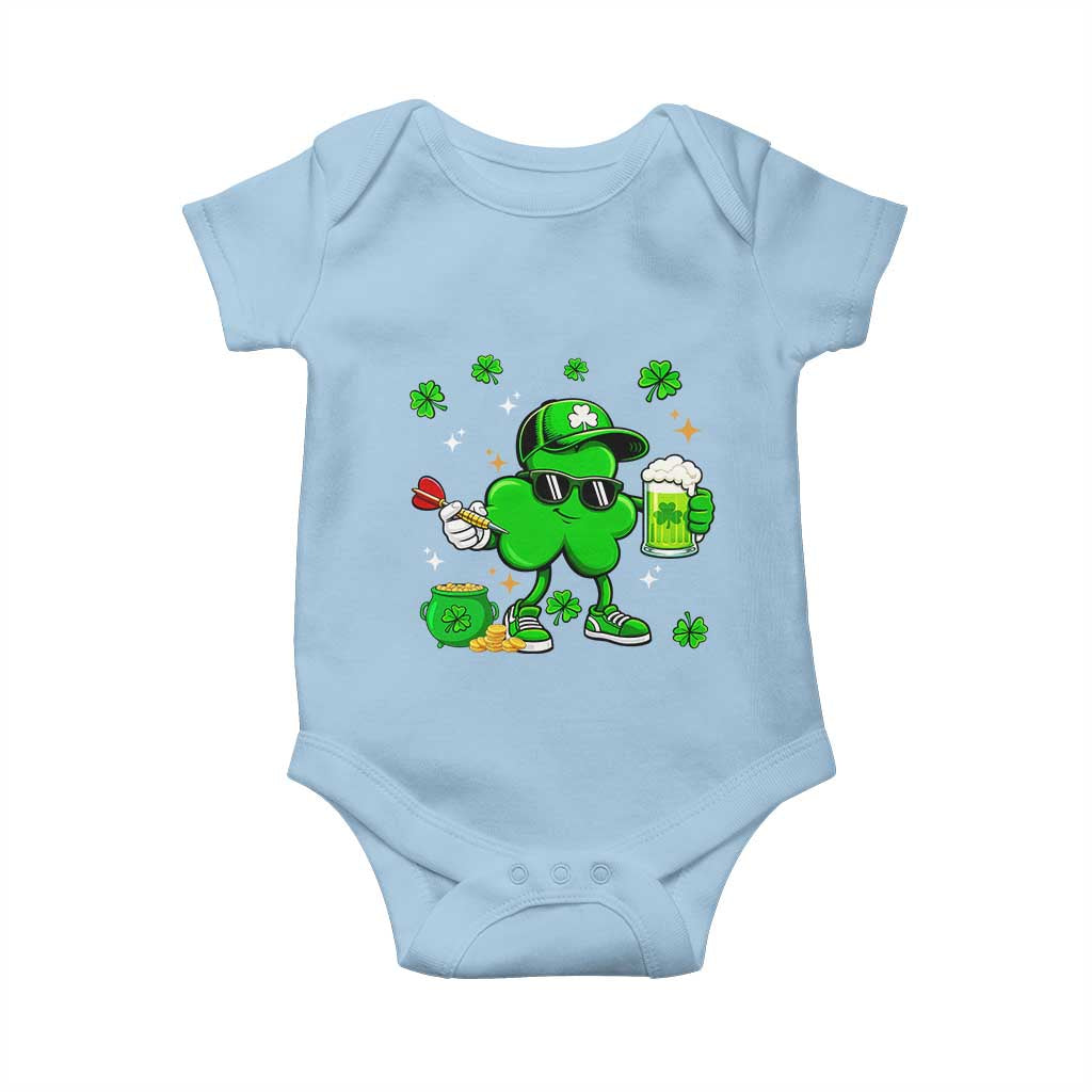 St Patricks Day Shamrock Darts And Beer Lover Gift Baby Onesie TS12 Light Blue Print Your Wear