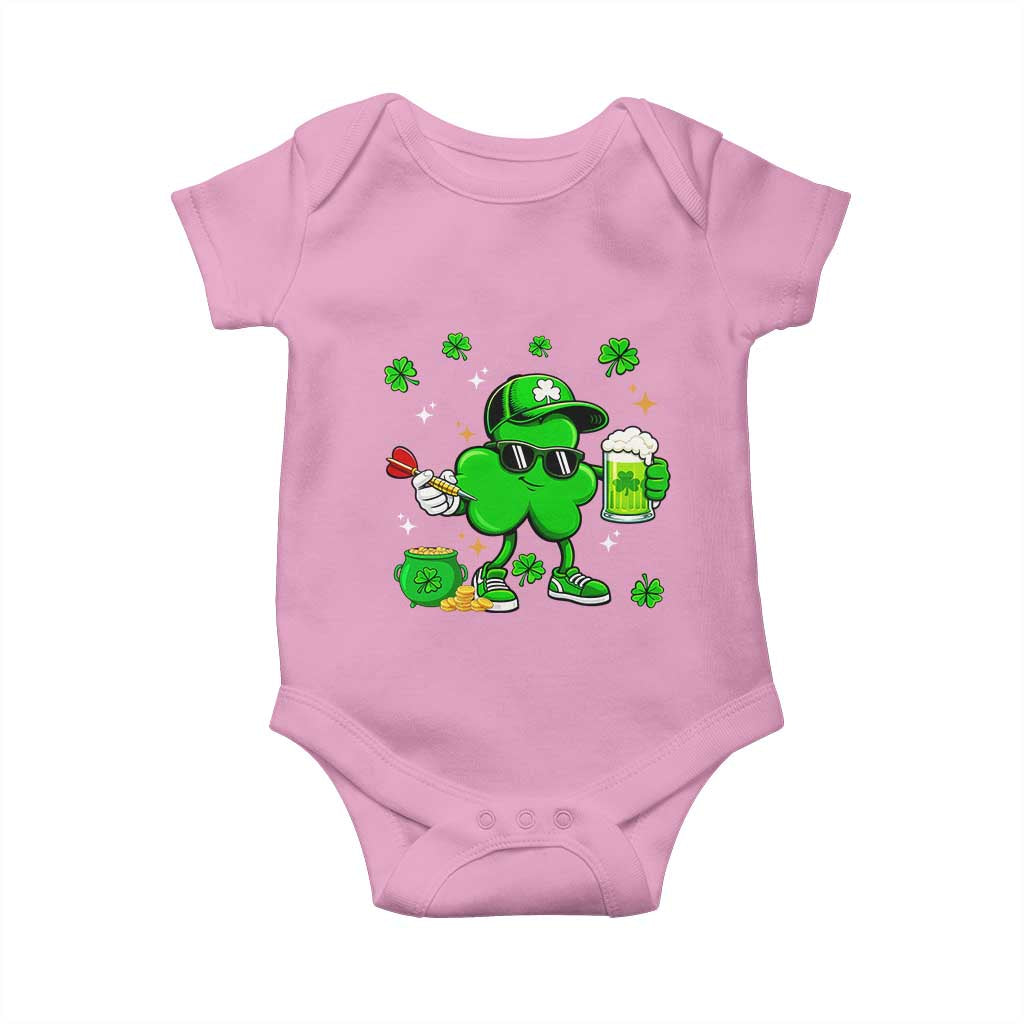 St Patricks Day Shamrock Darts And Beer Lover Gift Baby Onesie TS12 Light Pink Print Your Wear