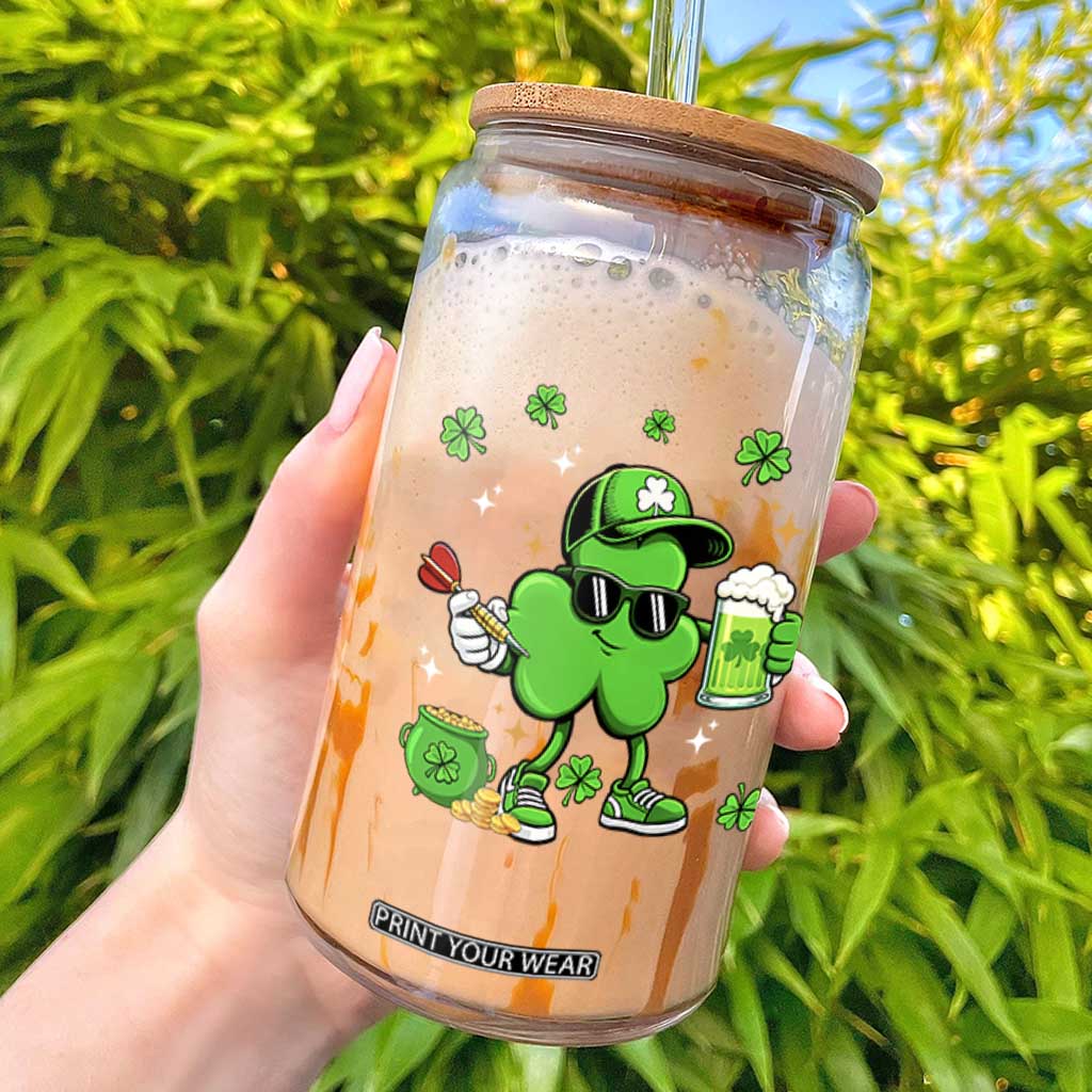 St Patricks Day Shamrock Darts And Beer Lover Gift Glass Can TS12 White Print Your Wear