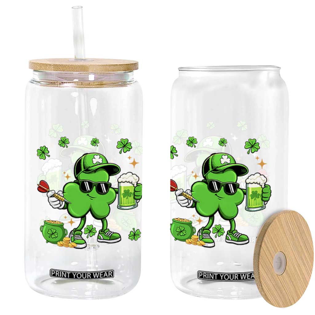 St Patricks Day Shamrock Darts And Beer Lover Gift Glass Can TS12 Print Your Wear