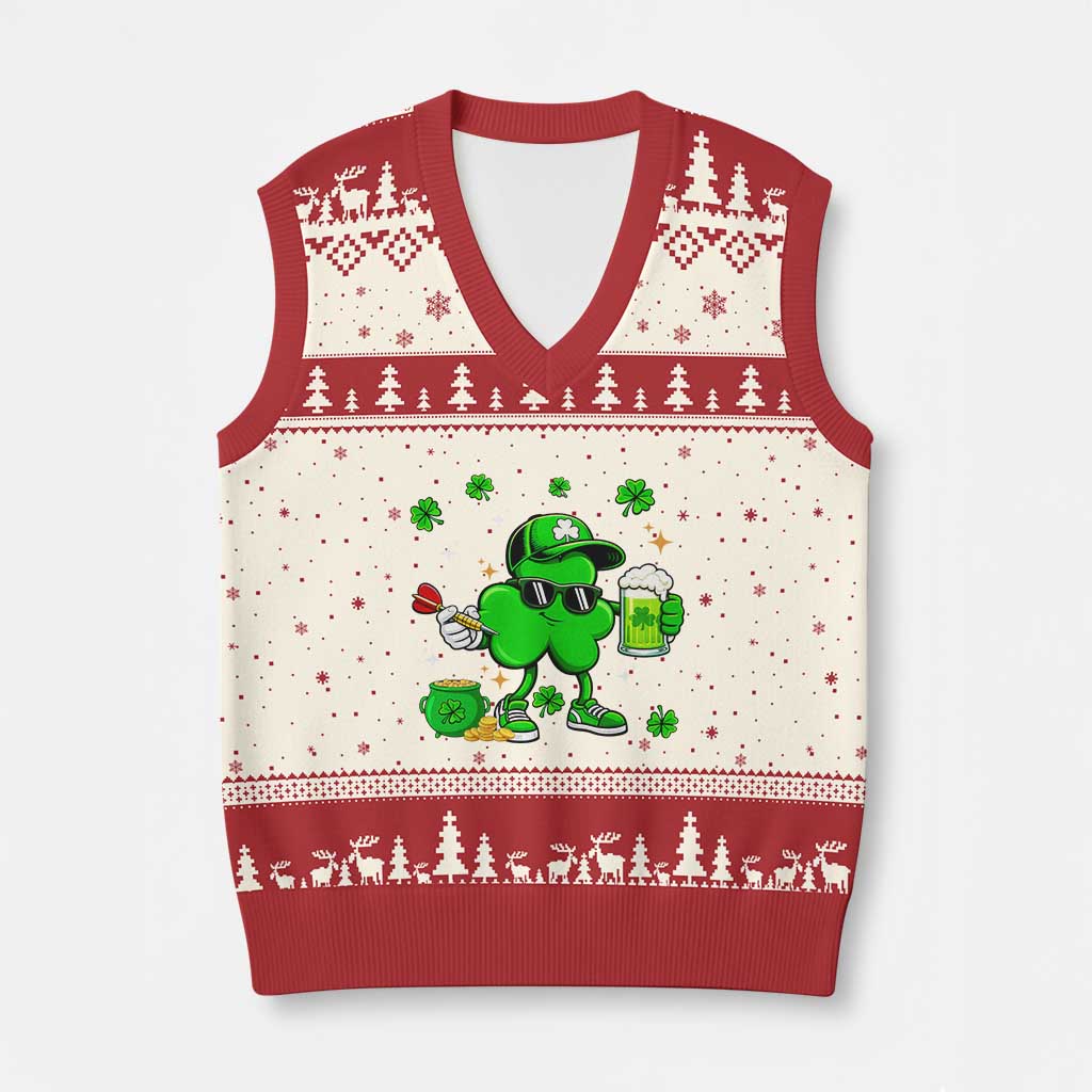 St Patricks Day Shamrock Darts And Beer Lover Gift V-Neck Knit Sweater Vest TS12 Beige Red Print Your Wear