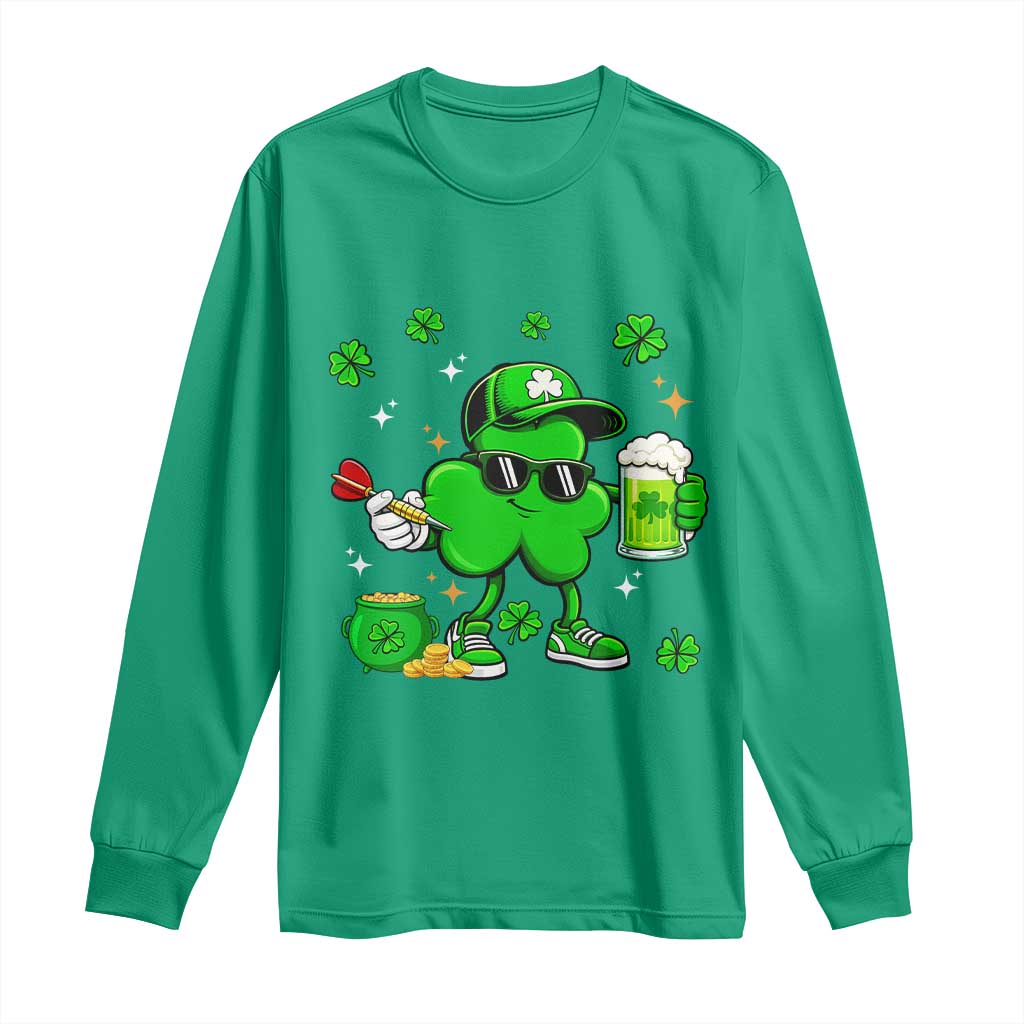 St Patricks Day Shamrock Darts And Beer Lover Gift Long Sleeve Shirt TS12 Irish Green Print Your Wear