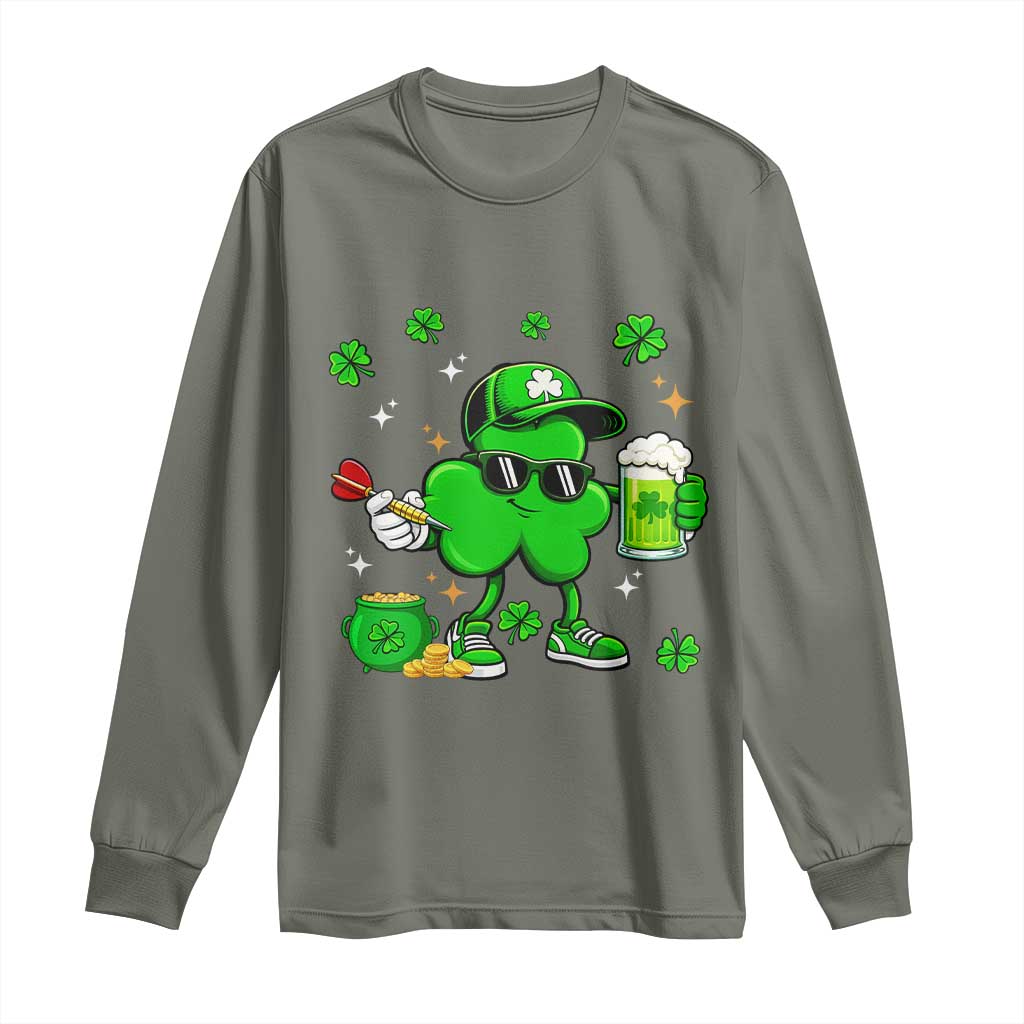 St Patricks Day Shamrock Darts And Beer Lover Gift Long Sleeve Shirt TS12 Military Green Print Your Wear