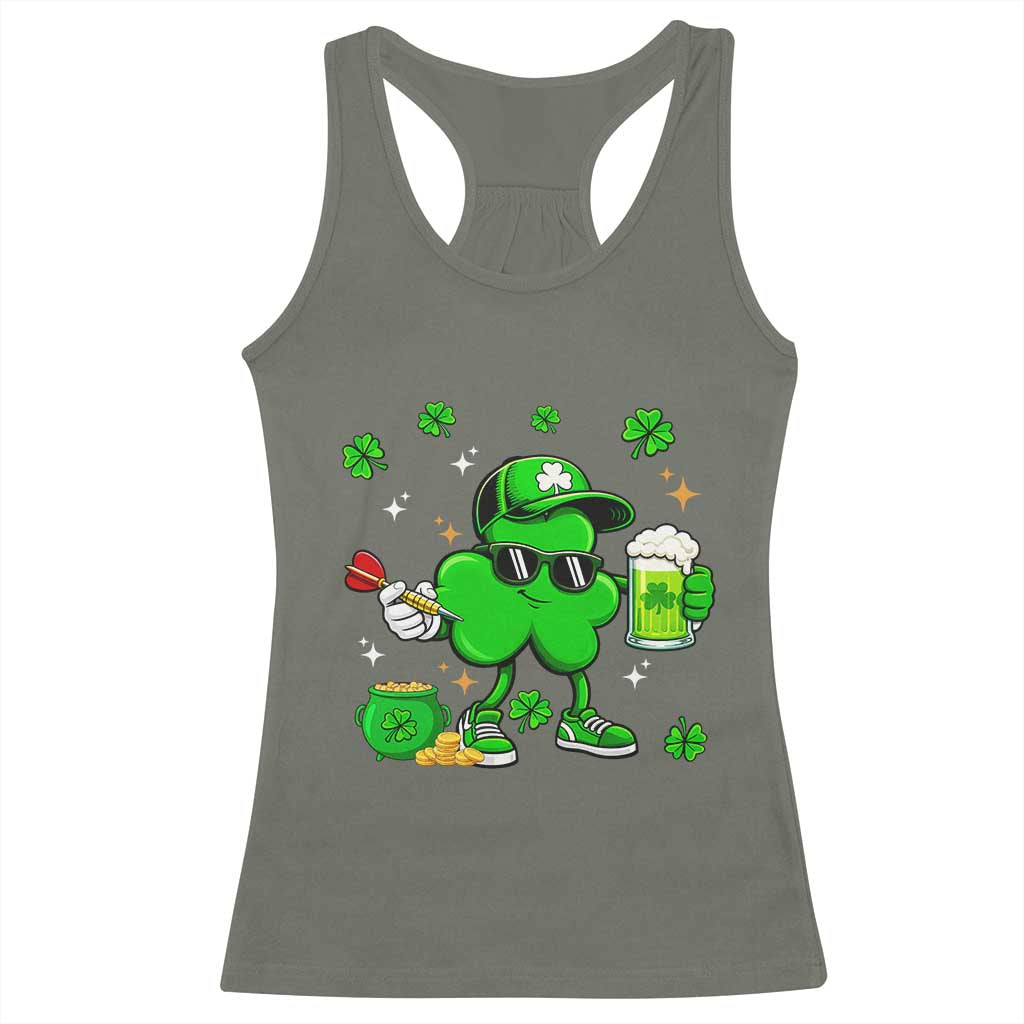 St Patricks Day Shamrock Darts And Beer Lover Gift Racerback Tank Top TS12 Military Green Print Your Wear