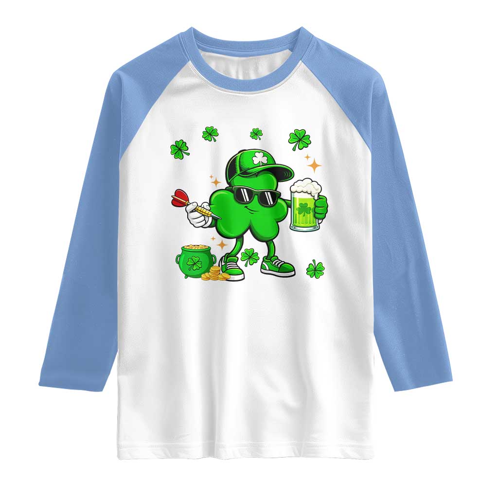 St Patricks Day Shamrock Darts And Beer Lover Gift Raglan Shirt TS12 White Carolina Blue Print Your Wear