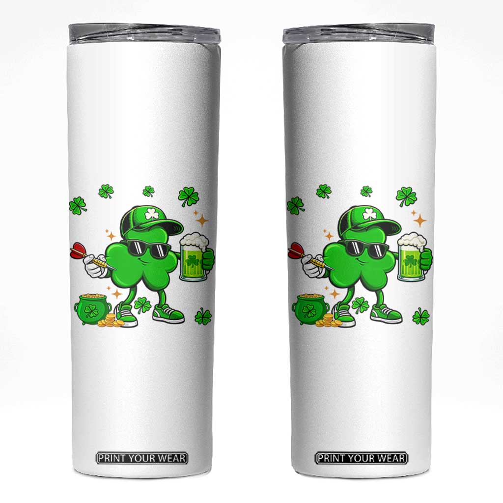 St Patricks Day Shamrock Darts And Beer Lover Gift Skinny Tumbler TS12 White Print Your Wear