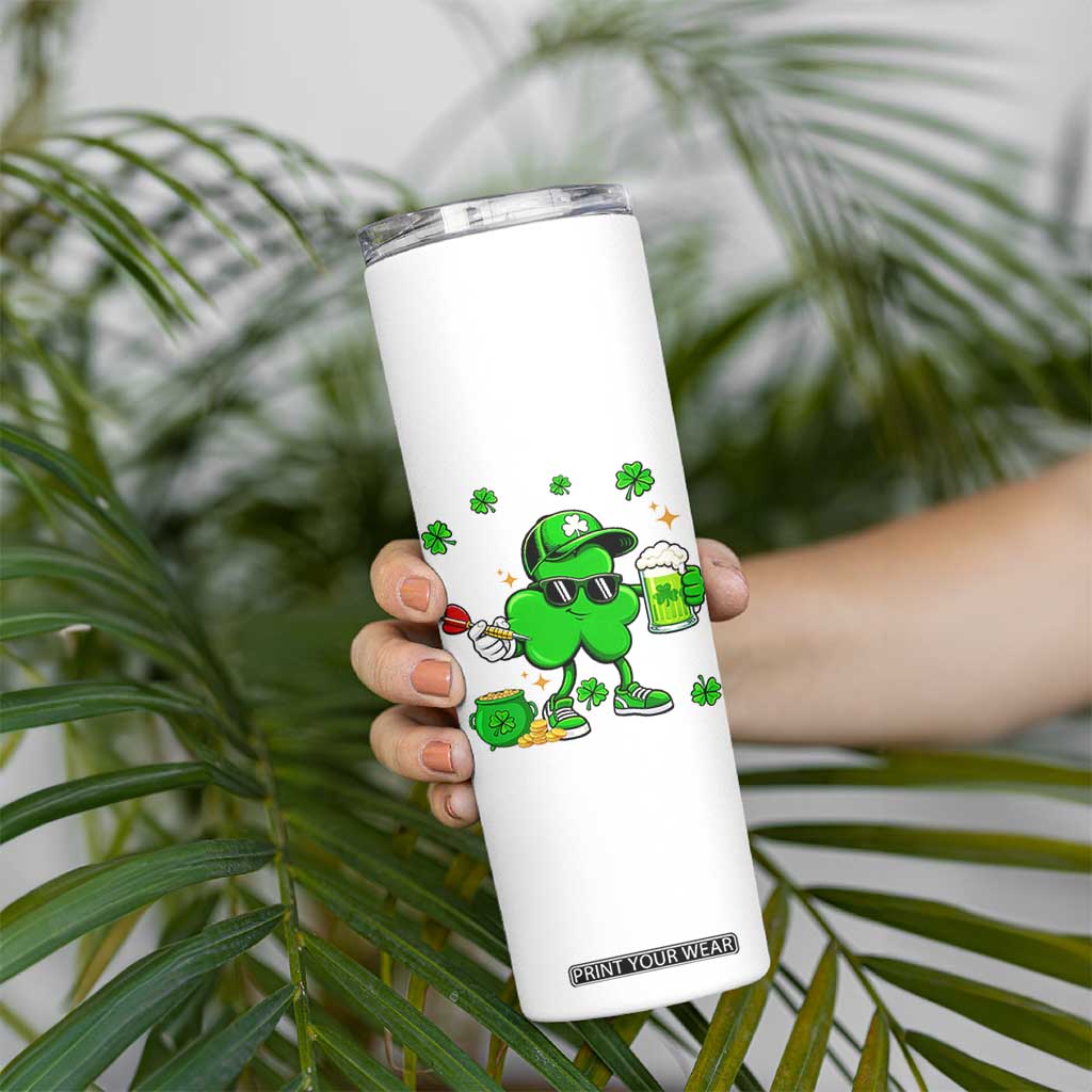 St Patricks Day Shamrock Darts And Beer Lover Gift Skinny Tumbler TS12 Print Your Wear