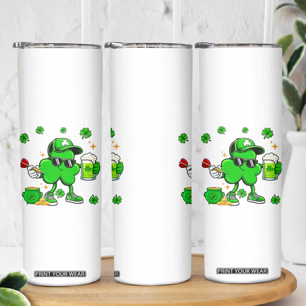 St Patricks Day Shamrock Darts And Beer Lover Gift Skinny Tumbler TS12 Print Your Wear