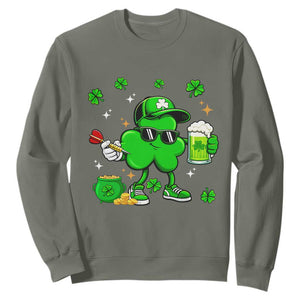 St Patricks Day Shamrock Darts And Beer Lover Gift Sweatshirt TS12 Military Green Print Your Wear