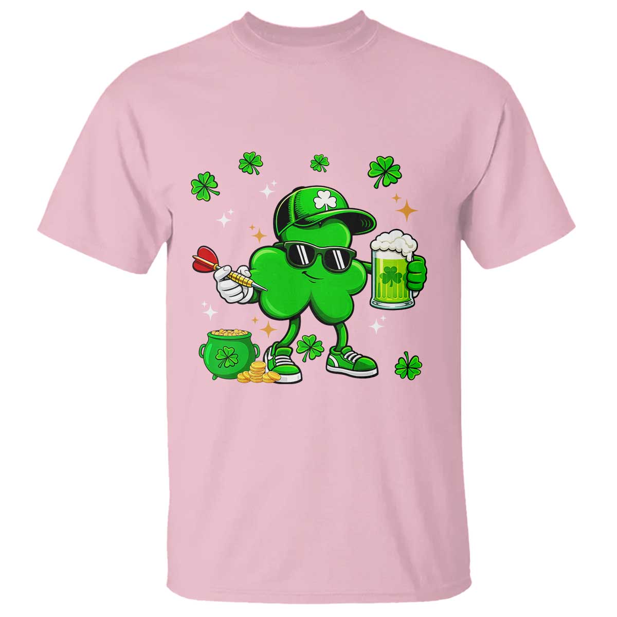 St Patricks Day Shamrock Darts And Beer Lover Gift T Shirt TS12 Light Pink Print Your Wear