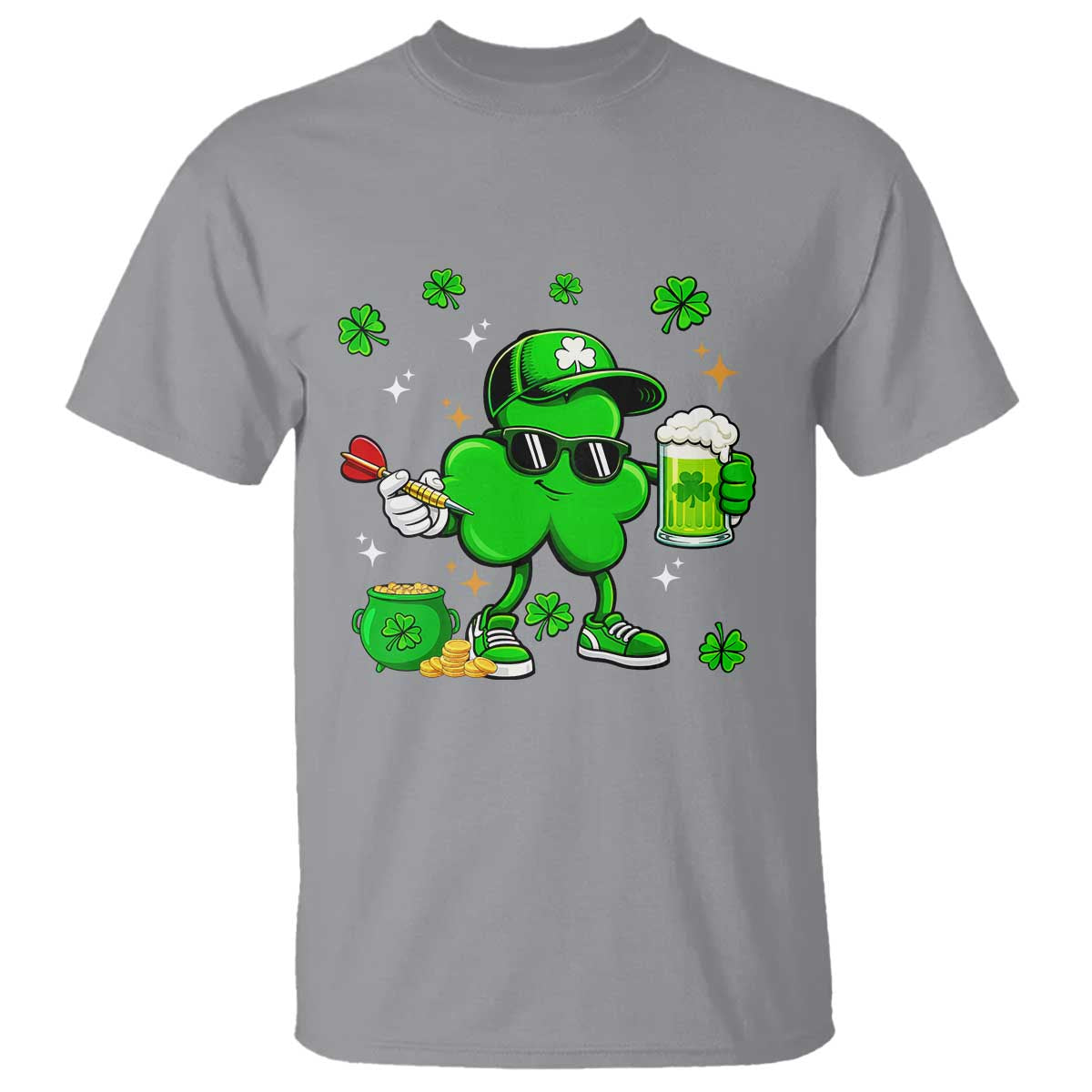 St Patricks Day Shamrock Darts And Beer Lover Gift T Shirt TS12 Sport Gray Print Your Wear