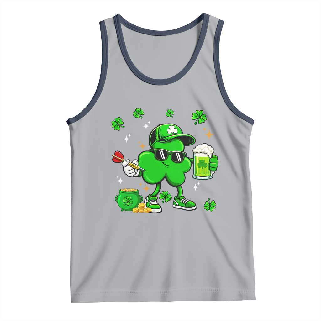 St Patricks Day Shamrock Darts And Beer Lover Gift Tank Top TS12 Athletic Heather Navy Print Your Wear
