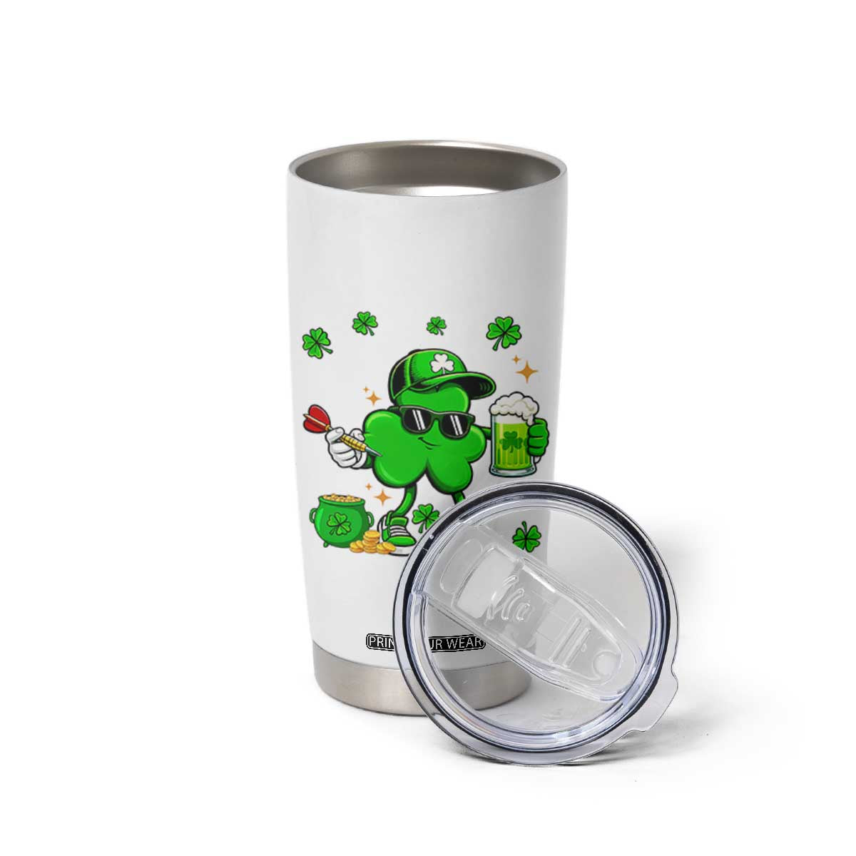 St Patricks Day Shamrock Darts And Beer Lover Gift Tumbler Cup TS12 Print Your Wear