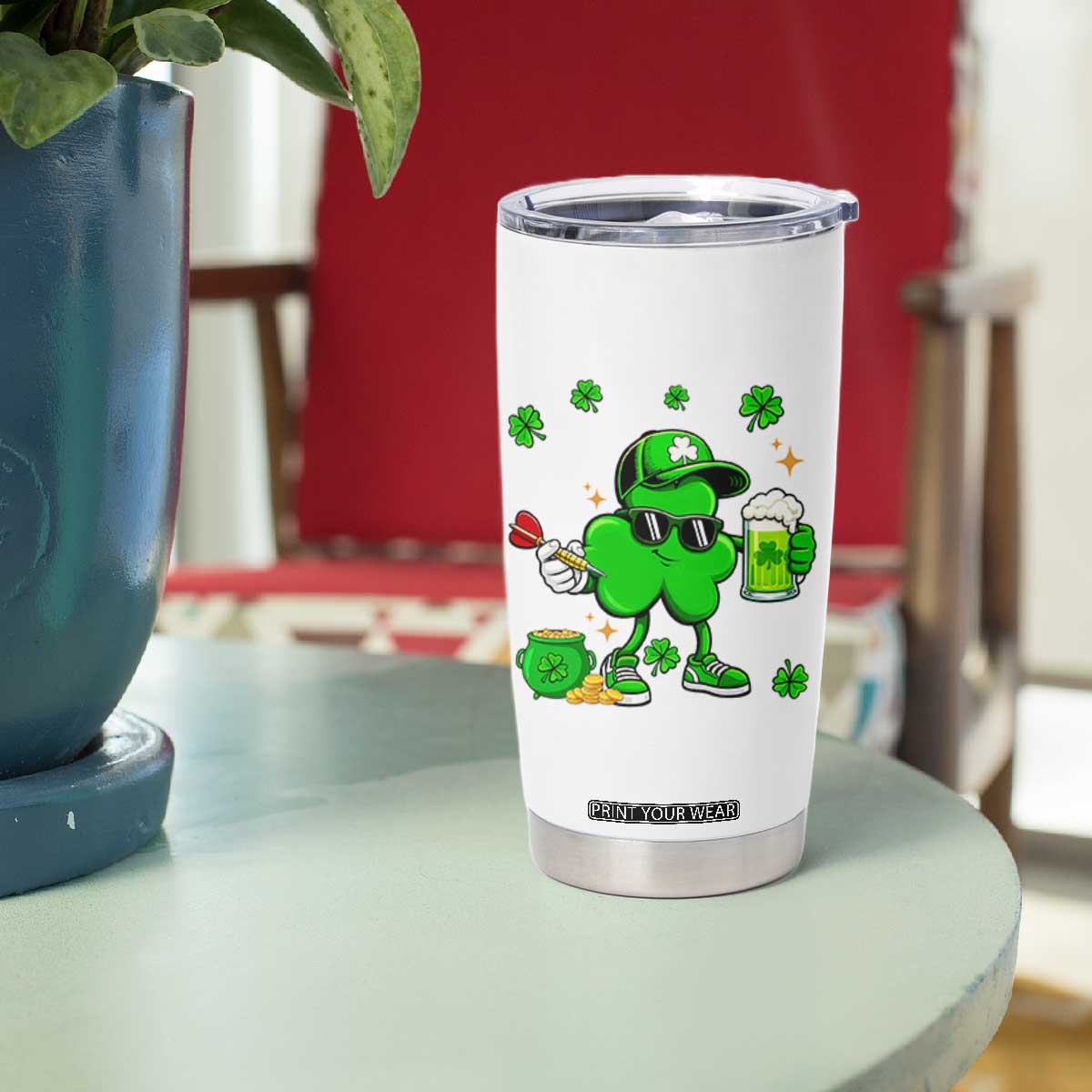 St Patricks Day Shamrock Darts And Beer Lover Gift Tumbler Cup TS12 Print Your Wear