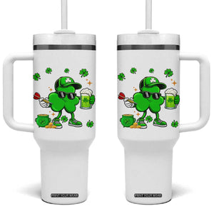 St Patricks Day Shamrock Darts And Beer Lover Gift Tumbler With Handle TS12 One Size: 40 oz White Print Your Wear