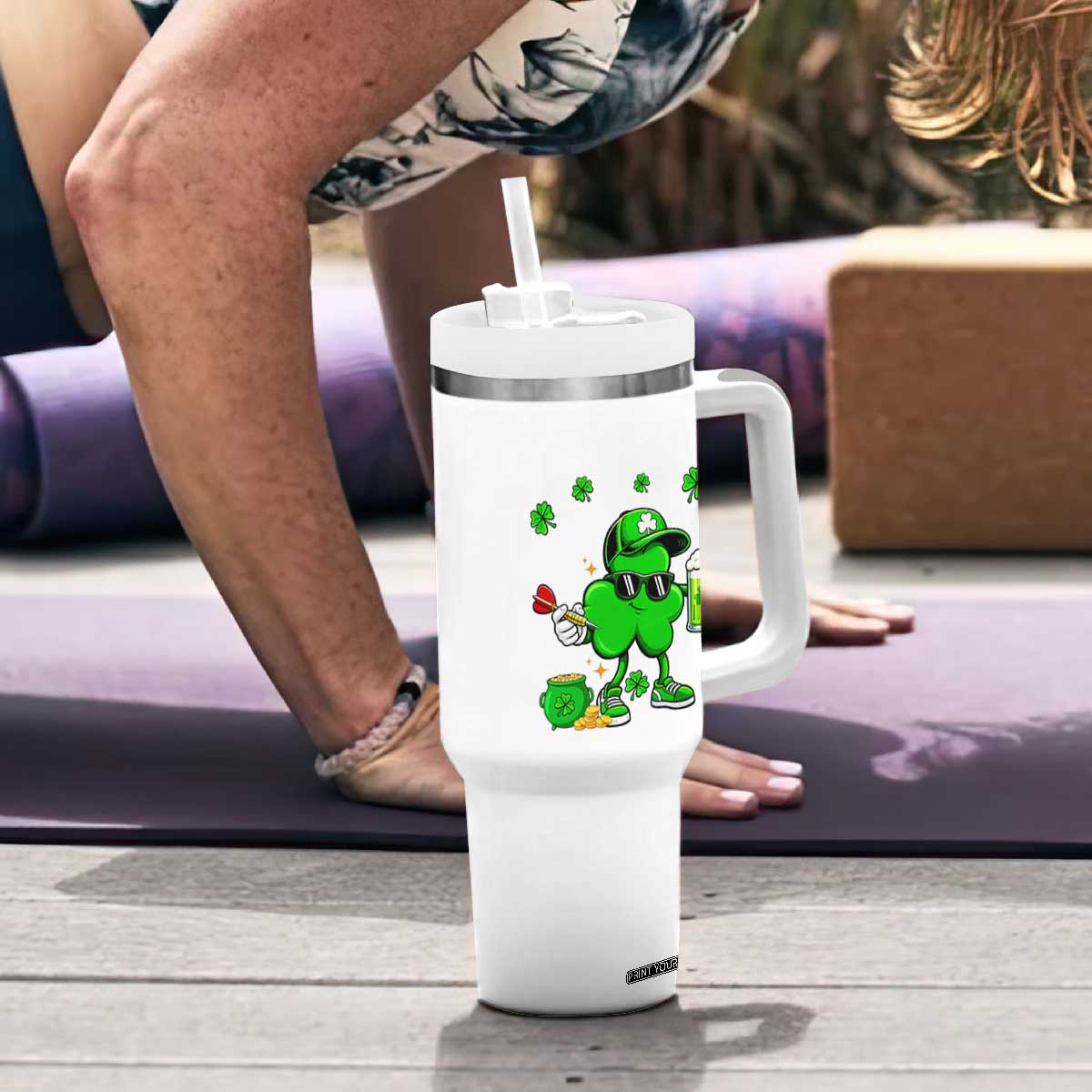 St Patricks Day Shamrock Darts And Beer Lover Gift Tumbler With Handle TS12 Print Your Wear