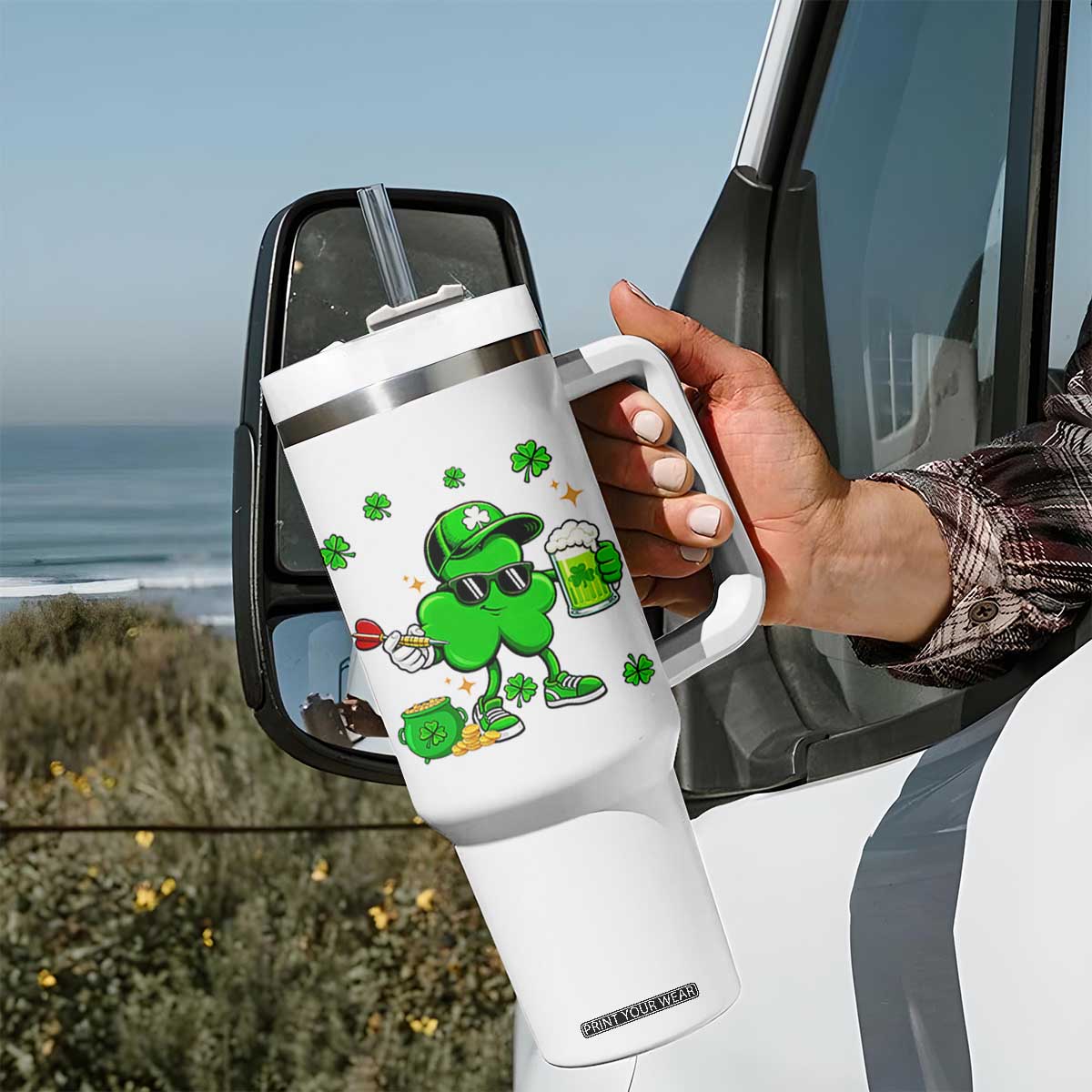St Patricks Day Shamrock Darts And Beer Lover Gift Tumbler With Handle TS12 Print Your Wear