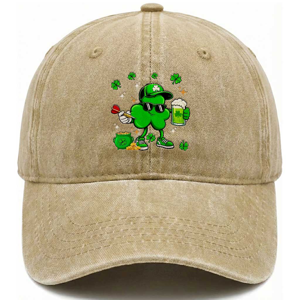 St Patricks Day Shamrock Darts And Beer Lover Gift Washed Cotton Baseball Cap TS12 Print Your Wear