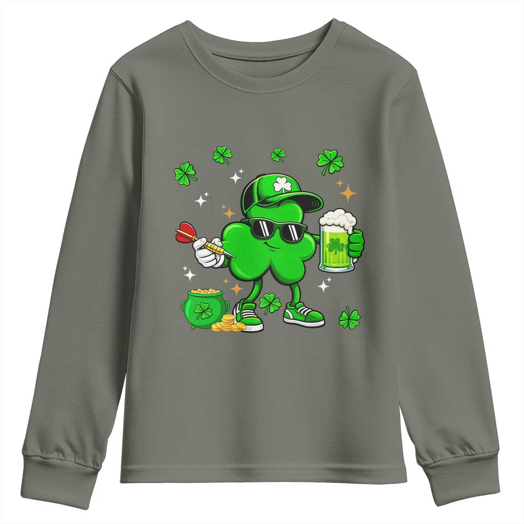 St Patricks Day Shamrock Darts And Beer Lover Gift Youth Sweatshirt TS12 Military Green Print Your Wear