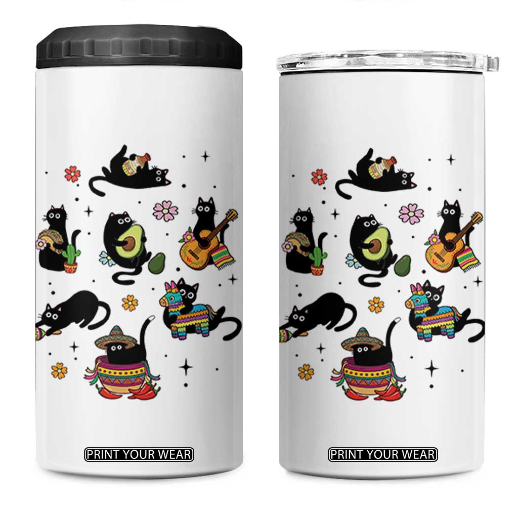 Funny Black Cat Lover Cinco De Mayo 4 in 1 Can Cooler Tumbler Mexican Fiesta Gift TS12 One Size: 16 oz White Print Your Wear