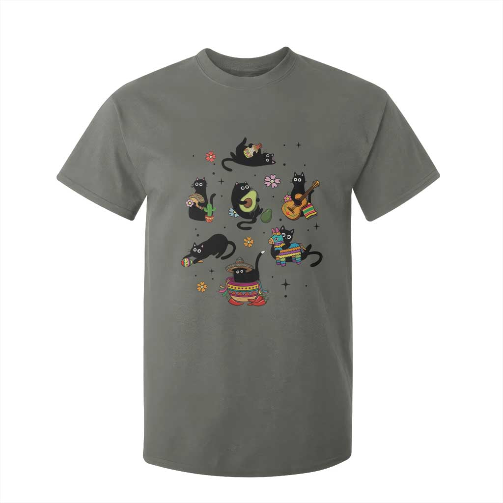 Funny Black Cat Lover Cinco De Mayo T Shirt For Kid Mexican Fiesta Gift TS12 Military Green Print Your Wear