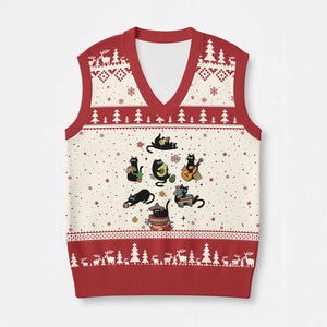 Funny Black Cat Lover Cinco De Mayo V-Neck Knit Sweater Vest Mexican Fiesta Gift TS12 Beige Red Print Your Wear