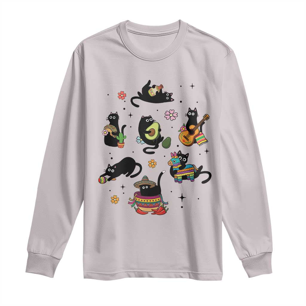 Funny Black Cat Lover Cinco De Mayo Long Sleeve Shirt Mexican Fiesta Gift TS12 Ice Gray Print Your Wear