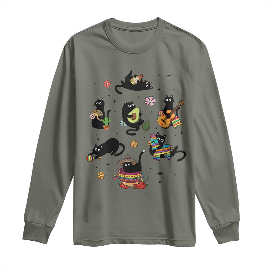 Funny Black Cat Lover Cinco De Mayo Long Sleeve Shirt Mexican Fiesta Gift TS12 Military Green Print Your Wear