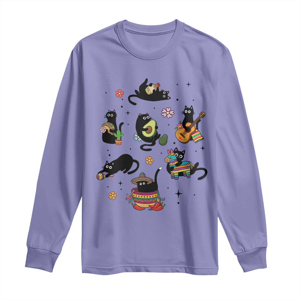 Funny Black Cat Lover Cinco De Mayo Long Sleeve Shirt Mexican Fiesta Gift TS12 Violet Print Your Wear