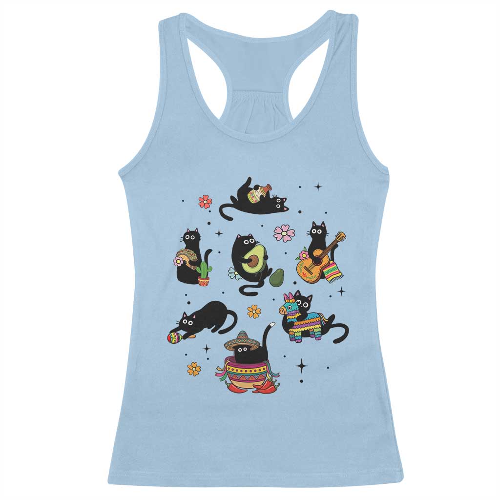 Funny Black Cat Lover Cinco De Mayo Racerback Tank Top Mexican Fiesta Gift TS12 Light Blue Print Your Wear